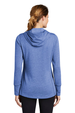 Sport-Tek Ladies PosiCharge Tri-Blend Wicking Fleece Hooded Pullover (True Royal Heather)