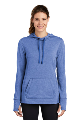 Sport-Tek Ladies PosiCharge Tri-Blend Wicking Fleece Hooded Pullover (True Royal Heather)