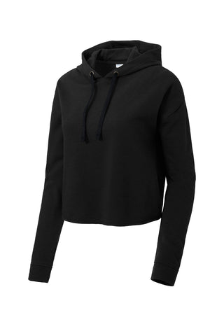 Sport-Tek Ladies PosiCharge Tri-Blend Wicking Fleece Crop Hooded Pullover (Black Triad Solid)