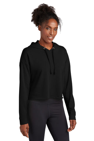 Sport-Tek Ladies PosiCharge Tri-Blend Wicking Fleece Crop Hooded Pullover (Black Triad Solid)