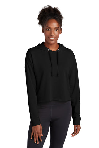 Sport-Tek Ladies PosiCharge Tri-Blend Wicking Fleece Crop Hooded Pullover (Black Triad Solid)