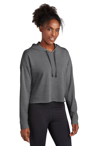 Sport-Tek Ladies PosiCharge Tri-Blend Wicking Fleece Crop Hooded Pullover (Dark Grey Heather)