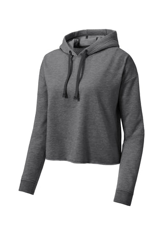 Sport-Tek Ladies PosiCharge Tri-Blend Wicking Fleece Crop Hooded Pullover (Dark Grey Heather)