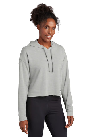 Sport-Tek Ladies PosiCharge Tri-Blend Wicking Fleece Crop Hooded Pullover (Light Grey Heather)