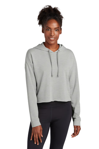 Sport-Tek Ladies PosiCharge Tri-Blend Wicking Fleece Crop Hooded Pullover (Light Grey Heather)