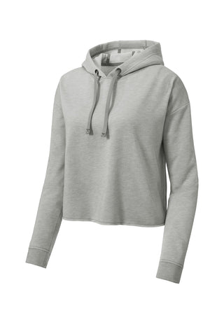 Sport-Tek Ladies PosiCharge Tri-Blend Wicking Fleece Crop Hooded Pullover (Light Grey Heather)