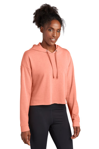 Sport-Tek Ladies PosiCharge Tri-Blend Wicking Fleece Crop Hooded Pullover (Soft Coral Heather)