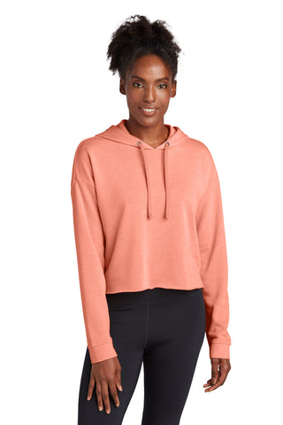 Sport-Tek Ladies PosiCharge Tri-Blend Wicking Fleece Crop Hooded Pullover (Soft Coral Heather)