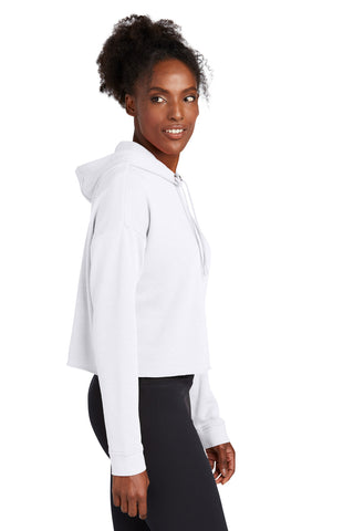 Sport-Tek Ladies PosiCharge Tri-Blend Wicking Fleece Crop Hooded Pullover (White Triad Solid)