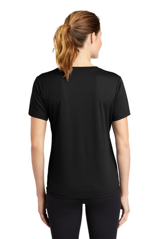 Sport-Tek Ladies PosiCharge RacerMesh V-Neck Tee (Black)