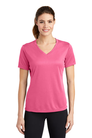 Sport-Tek Ladies PosiCharge RacerMesh V-Neck Tee (Bright Pink)