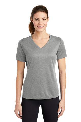 Sport-Tek Ladies PosiCharge RacerMesh V-Neck Tee (Grey Heather)