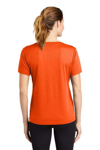 Sport-Tek Ladies PosiCharge RacerMesh V-Neck Tee (Neon Orange)