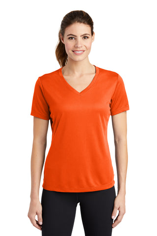 Sport-Tek Ladies PosiCharge RacerMesh V-Neck Tee (Neon Orange)