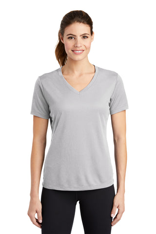 Sport-Tek Ladies PosiCharge RacerMesh V-Neck Tee (Silver)