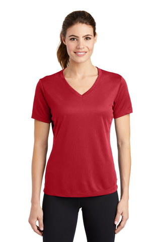 Sport-Tek Ladies PosiCharge RacerMesh V-Neck Tee (True Red)