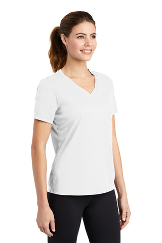 Sport-Tek Ladies PosiCharge RacerMesh V-Neck Tee (White)