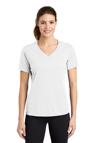 Sport-Tek Ladies PosiCharge RacerMesh V-Neck Tee (White)