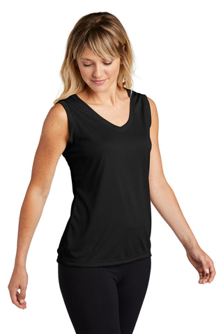 Sport-Tek Ladies Sleeveless PosiCharge Competitor V-Neck Tee (Black)