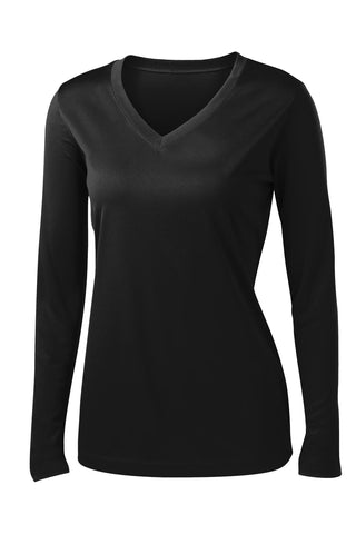 Sport-Tek Ladies Long Sleeve PosiCharge Competitor V-Neck Tee (Black)