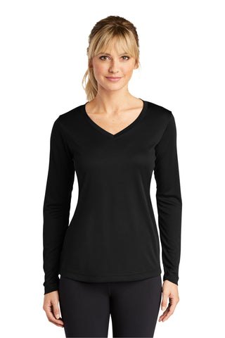 Sport-Tek Ladies Long Sleeve PosiCharge Competitor V-Neck Tee (Black)