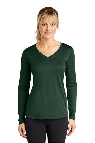 Sport-Tek Ladies Long Sleeve PosiCharge Competitor V-Neck Tee (Forest Green)