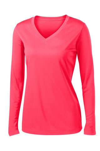 Sport-Tek Ladies Long Sleeve PosiCharge Competitor V-Neck Tee (Hot Coral)