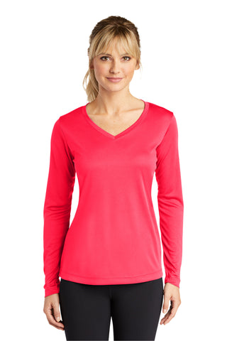 Sport-Tek Ladies Long Sleeve PosiCharge Competitor V-Neck Tee (Hot Coral)