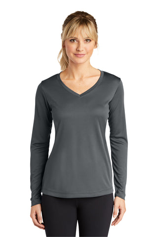 Sport-Tek Ladies Long Sleeve PosiCharge Competitor V-Neck Tee (Iron Grey)