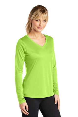 Sport-Tek Ladies Long Sleeve PosiCharge Competitor V-Neck Tee (Lime Shock)