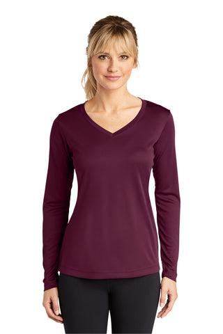 Sport-Tek Ladies Long Sleeve PosiCharge Competitor V-Neck Tee (Maroon)