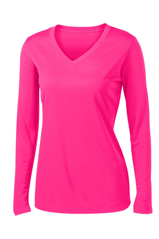 Sport-Tek Ladies Long Sleeve PosiCharge Competitor V-Neck Tee (Neon Pink)
