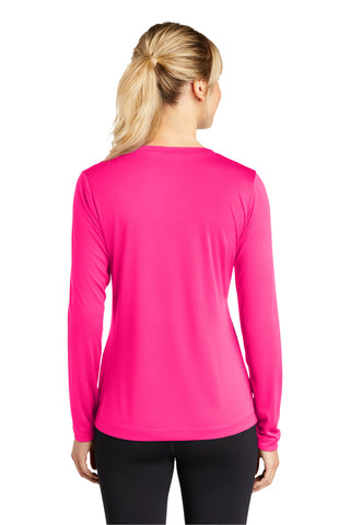 Sport-Tek Ladies Long Sleeve PosiCharge Competitor V-Neck Tee (Neon Pink)