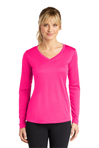 Sport-Tek Ladies Long Sleeve PosiCharge Competitor V-Neck Tee (Neon Pink)