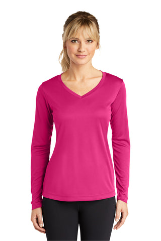 Sport-Tek Ladies Long Sleeve PosiCharge Competitor V-Neck Tee (Pink Raspberry)