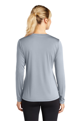 Sport-Tek Ladies Long Sleeve PosiCharge Competitor V-Neck Tee (Silver)