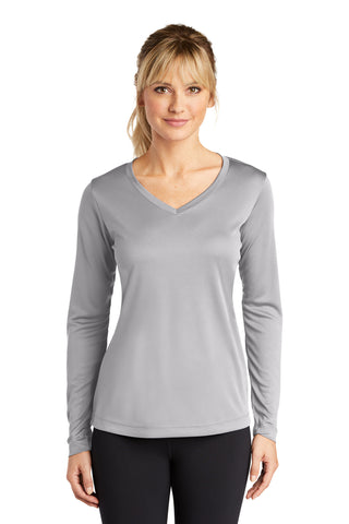 Sport-Tek Ladies Long Sleeve PosiCharge Competitor V-Neck Tee (Silver)