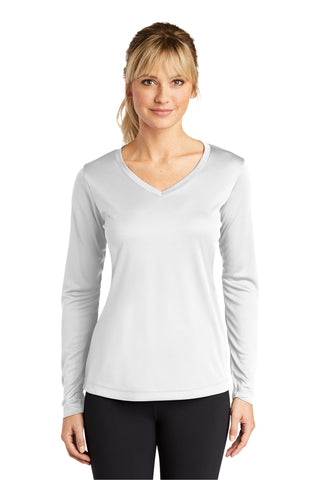 Sport-Tek Ladies Long Sleeve PosiCharge Competitor V-Neck Tee (White)