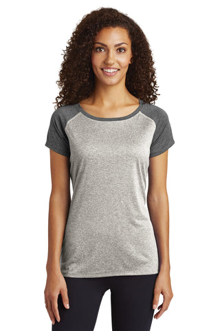 Sport-Tek Ladies Heather-On-Heather Contender Scoop Neck Tee (Vintage Heather/ Graphite Heather)