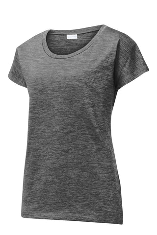 Sport-Tek Ladies PosiCharge Electric Heather Sporty Tee (Grey-Black Electric)