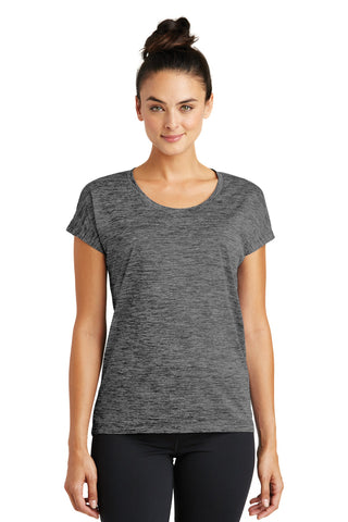 Sport-Tek Ladies PosiCharge Electric Heather Sporty Tee (Grey-Black Electric)