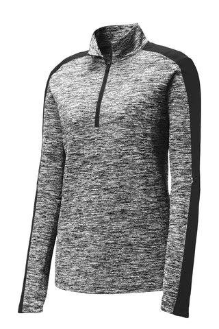 Sport-Tek Ladies PosiCharge Electric Heather Colorblock 1/4-Zip Pullover (Black Electric/ Black)