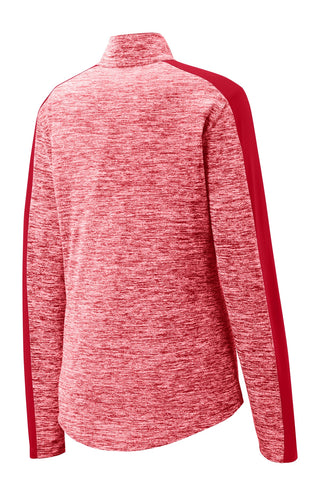 Sport-Tek Ladies PosiCharge Electric Heather Colorblock 1/4-Zip Pullover (Deep Red Electric/ Deep Red)