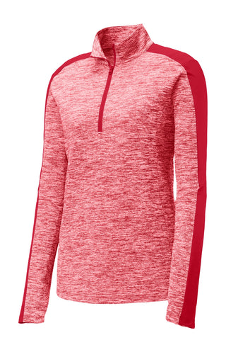 Sport-Tek Ladies PosiCharge Electric Heather Colorblock 1/4-Zip Pullover (Deep Red Electric/ Deep Red)