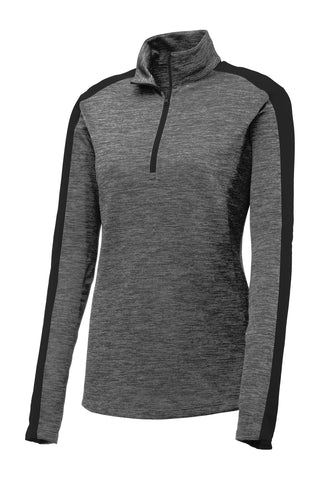 Sport-Tek Ladies PosiCharge Electric Heather Colorblock 1/4-Zip Pullover (Grey-Black Electric/ Black)