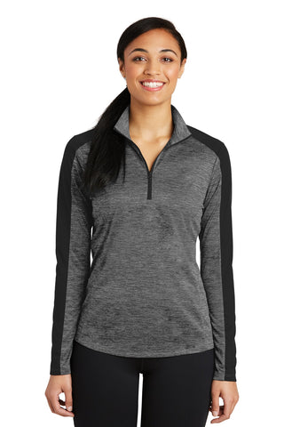 Sport-Tek Ladies PosiCharge Electric Heather Colorblock 1/4-Zip Pullover (Grey-Black Electric/ Black)