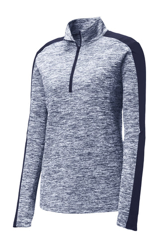 Sport-Tek Ladies PosiCharge Electric Heather Colorblock 1/4-Zip Pullover (True Navy Electric/ True Navy)