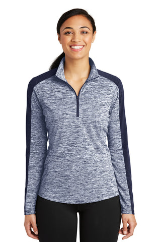 Sport-Tek Ladies PosiCharge Electric Heather Colorblock 1/4-Zip Pullover (True Navy Electric/ True Navy)