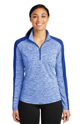 Sport-Tek Ladies PosiCharge Electric Heather Colorblock 1/4-Zip Pullover (True Royal Electric/ True Royal)