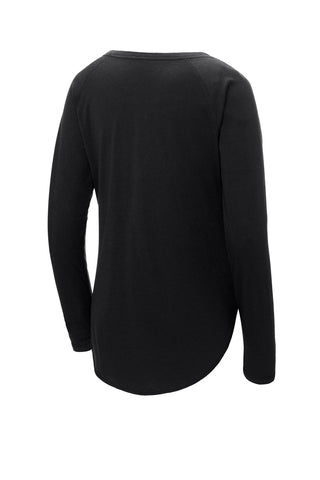 Sport-Tek Ladies PosiCharge Long Sleeve Tri-Blend Wicking Scoop Neck Raglan Tee (Black Triad Solid)